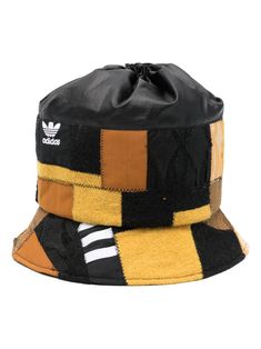 black/multicolour cotton blend patchwork design colour-block design top drawstring fastening signature trefoil logo detail dropped narrow brim full lining Patchwork Bucket Hat, Body Logo, Aviator Watch, Bucket Hat Black, Balenciaga Track, Drawstring Top, Balenciaga Triple S, Custom Watch, Block Design