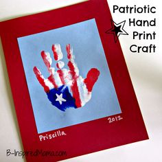 a patriotic handprint craft made with red, white and blue paper