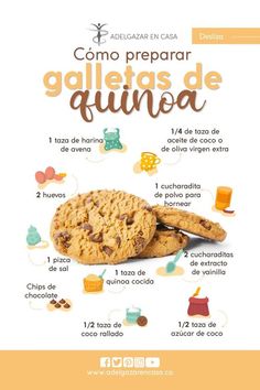 an advertisement with cookies and other items for the spanish language book, called galletas de quinoa