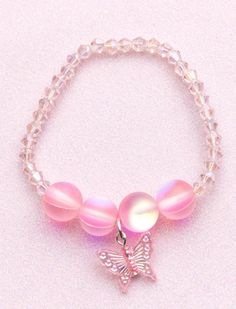 beautiful pink crystal butterfly bracelet Cheap Pink Crystal Bracelet With Colorful Beads, Pink Crystal Bracelet With Colorful Beads, Cheap Pink Crystal Bracelets, Luxury Pink Butterfly Jewelry, Cheap Adjustable Pink Crystal Bracelet, Luxury Pink Bracelets With Charms, Coquette Diy, Kawaii Bracelet, Pink Crystal Bracelet