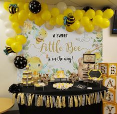 a sweet little bee is on the way dessert table