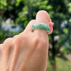 Description --------------------------------- The jade ring is 100% natural, untreated and undyed Type-A jadeite jade and is 100% handmade. Translucent uniform bluish green with earthy spots, purely created by our Mother Nature makes this bangle ring and beautiful. The sense of touch is cool. Wearing a jadeite ring symbolizes to have a peaceful life and keep you from evil spirits. It also helps to enhance longevity and luck. This ring is deserved to be addition to your collection or as a gift to Jadeite Ring, Photography Jewelry, Burmese Jade, Sense Of Touch, Bangle Ring, Peaceful Life, Bluish Green, Jade Ring, Jade Jewelry