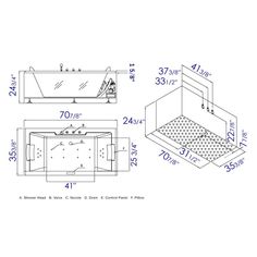 an image of a bathtub and shower with measurements