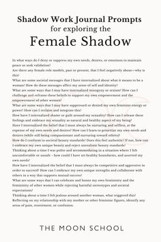 Shadow Journal Aesthetic, Dark Shadow Questions, Divine Female Energy, Divine Feminine Shadow Work Prompts, Divine Feminine Shadow Work, Dark Feminine Questions, Womb Shadow Work, Shadow Work For Betrayal, Lilith Journal Prompts