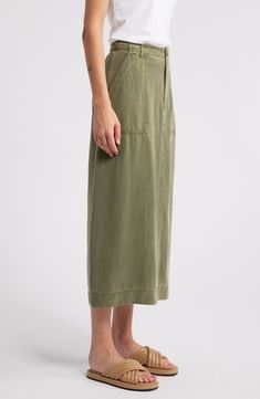 Rock utilitarian vibes in this any-day maxi skirt crafted from a lightweight linen-kissed blend. Zip fly with button closure 65% Tencel® lyocell, 22% cotton, 13% linen Tencel lyocell is a more-sustainably produced fiber made with closed-loop processing Machine wash, tumble dry Imported Versatile Midi Length Summer Bottoms, Spring Cotton Maxi Skirt With Pockets, Cotton Maxi Skirt With Pockets For Spring, Versatile Midi-length Summer Bottoms, Spring Maxi Skirt With Pockets For Daywear, Summer Wide Leg Cargo Skirt With Pockets, Summer Wide Leg Maxi Skirt With Button Closure, Summer Bottoms With Pockets, Midi Length, Summer Cotton Midi Cargo Skirt