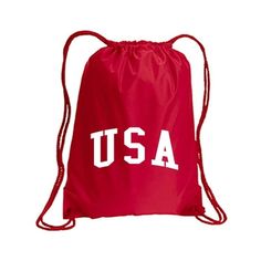 This durable and stylish nylon tote features "USA" on a cinch pack tote with white ink. Bag comes in small and large sizes and is made of a durable 210 Denier nylon and has color-matched draw cords. Printed in the USA on an imported bag. Machine wash cold water, use no bleach. Tumble dry low temperature. Do not iron decoration. The Panda Apparel Group is a certified small business. Size: Small 14x18.  Color: Red.  Gender: female.  Age Group: adult. Jansport Superbreak Backpack, Clear Backpack, Cinch Bag, Shoulder Bags For School, Usa Bag, Sling Pack, Flap Backpack