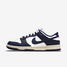 Brand : Nike Model Name : Nike Women Dunk Low Vintage Midnight Navy Style Code : DD1503-115 Color : MIDNIGHT NAVY/WHITE Nike Dunk Low Vintage Navy, Nike Shoes Jordans, Navy Style, Nike Air Jordans, Navy Fashion, Blue Nike