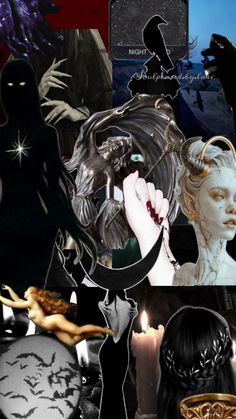 Collage of Lady Nyx / Lady Nox Nyx Goddess Altar, Nyx Witchcraft, Nyx Altar, Nox Goddess, Nyx Aesthetic, Nyx Goddess, Goddess Of The Night, Fantasy Ideas, Digital Collages