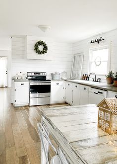 the kitchen is clean and ready to be used as a dining room or family room