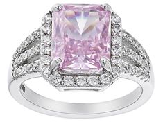 Bella Luce® pink and white diamond simulants 8.63ctw rectangular octagonal and round rhodium over sterling silver Ice Flower Cut ring. Measures approximately 0.81"L x 0.50"W and is not sizable. The diamond equivalent weight is 5.23ctw. Ice Flower, Cubic Zirconia Engagement Rings, Zirconia Rings, Diamond Simulant, Cubic Zirconia Rings, Silver Engagement Rings, Rings Cool, Silver Drop Earrings, Jewelry Gift Box