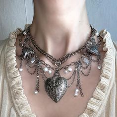 Religious Horror, Medieval Revival, Heart And Cross, Fancy Bows, Whimsical Jewelry, New Heart, New Romantics, Layered Jewelry