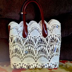 Gorgeous New Lace Purse That Is Surrounding A Hard Layer Of Plastic With A Small Flaw That Is Not Noticeable Beautiful Brown Leather Handles And Bottom Lace Purse, Purse Boutique, Crochet Bags, Leather Handles, Leather Handle, Crochet Bag, Brown Leather, Handles, Women's Fashion