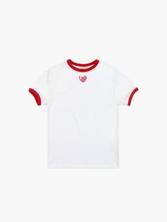 This is a trendy and casual top by LOSSYROW that is made out of high quality and sturdy material. With distinctive mood of the design and comfortable wear, you can style it for your casual daily outfit.- Color point on the sleeve and neckline- Symbol logo embroidery on the chest- Light and cool touch of fabric Casual Red T-shirt For Everyday, Trendy Crew Neck Top With Screen Print, Trendy Red Tops With Screen Print, Sporty Cotton Crew Neck Top, Red Graphic Tee For Everyday Wear, Red Graphic Tee For Everyday, Trendy Red Tops With Logo Print, Everyday Graphic Tee In Red, Trendy Red Crew Neck Top