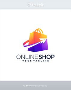 the logo for online shop is shown on an iphone screen, and it appears to be designed