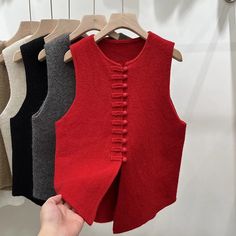 Spring Autumn 2024 Round Neck Solid Color Women's Knitted Cardigan Sweater Vest Chinese Style Ladies Waistcoat, Cardigan Sweater Vest, Knitting Women Cardigan, Sweater Vest Women, Modesty Fashion, Knit Sweater Cardigan, Chinese Style, Sweater Vest, Winter Fashion Outfits