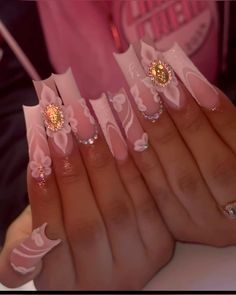 Quinceanera Nails, Red And Gold Nails, Hard Gel Nails, Gel Toe Nails, Blue Acrylic Nails, Girly Acrylic Nails, Simple Acrylic Nails, Glow Nails