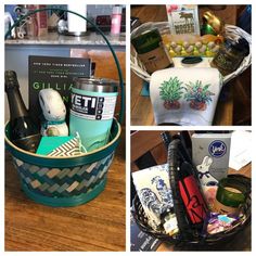 the collage shows several different items in baskets