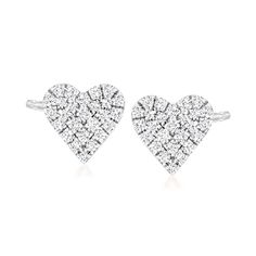 Ross-Simons - .13 ct. t. w. Pave Diamond Heart Earrings in 14kt White Gold. Love is always in style, and these glitzy earrings prove it! Our dazzling heart earrings feature .13 ct. t. w. pave diamond rounds in polished 14kt white gold. Post/clutch, pave diamond heart earrings. Diamond birthstones are the perfect gift for April birthdays. Diamond Cut Earrings For Valentine's Day, Brilliant Cut Earrings For Valentine's Day, Valentine's Day White Gold Fine Jewelry Earrings, Valentine's Day Fine Jewelry White Gold Earrings, Valentine's Day Diamond Earrings Fine Jewelry, Valentine's Day Fine Jewelry Earrings In Diamond White, White Gold Heart Cut Diamond Earrings, Diamond White Earrings For Valentine's Day, White Gold Earrings For Valentine's Day