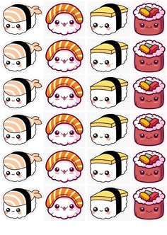 sushi stickers with different types of sushi