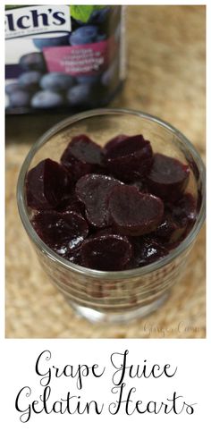 grape juice and raisin hearts in a glass bowl