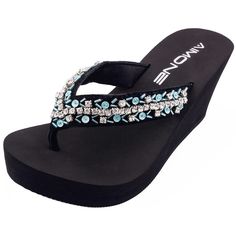 PRICES MAY VARY. TRENDY: Fancy rhinestone-embellished leather straps , double layers eva foam foot bed, durable hard rubber sole. VERSATILE STYLE FOR EVERYDAY - Leather upper with sparkling sequins beads and rhinestones detail. 3 inches high heel makes the black flip flop sandals great with jeans dresses and shorts, also greath bikiniumum. HIGH DENSITY MEMORY FOAM and CUSHIONING EVA INSOLE mold to your feet and you'll feel like walking on clouds. Great bling bling slippers with lots of cushiony Cheap Black Wedge Heel Flip Flops, Bling Slippers, 2000s Wedge Flip Flops, Multicolor Beaded Flip Flops With Single Toe Strap, Black Rhinestone Flip Flops For Beach, Comfortable Leather Shoes, Lake Floats, Hawaii Holiday, Black T-strap Flip Flops With Removable Insole