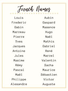 Character Name Ideas, French Boys Names