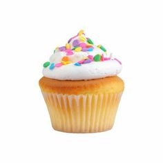 a cupcake with white frosting and sprinkles on it's top