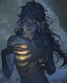 a drawing of a woman with her hands on her chest and glowing light behind her