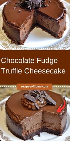 chocolate fudge truffle cheesecake on a white plate