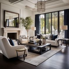 a living room filled with furniture and a fire place