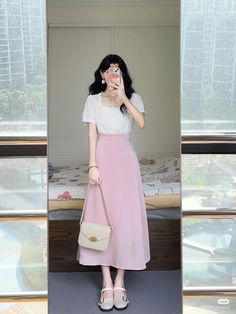 Long Summer Skirt Outfits, Long Skirt Outfits For Spring, Modest Pretty Outfits, Cute Modest Outfits Summer, Summer Long Skirt Outfits, Modest Fashion Outfits Summer, Casual Girly Outfits, Spring Outfits Modest, Modest Korean Fashion