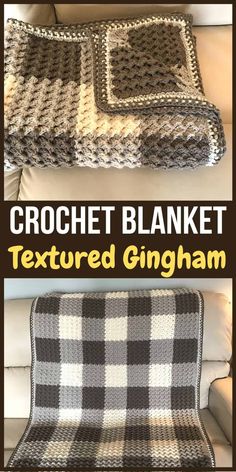 crochet blanket with text that reads, textured gingham