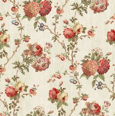 a floral wallpaper with red, white and blue flowers