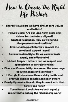 Ensure your future happiness by asking these crucial questions about a potential life partner. From shared values to communication styles, these questions will help you evaluate compatibility and build a strong foundation for a lasting relationship. #RelationshipAdvice #LifePartner #Compatibility #RelationshipGoals #LoveAndMarriage #FindingTheOne #SelfReflection #HealthyRelationships Finding A Life Partner Quotes, Courtship Vs Dating, Relationship Builders For Couples, Healthy Relationship Values, Questions To Ask Yourself Relationships, What Do I Want From A Relationship, List Of Qualities In A Partner, How To Choose Right Life Partner, How To Build A Strong Relationship