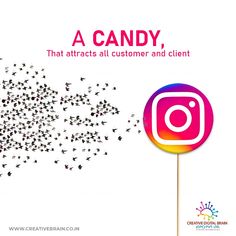 a candy lollipop with birds flying over it and the words, a candy that attracts all customer and client