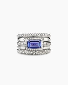 Stax Five Row Ring in 18K White Gold with Tanzanite and Diamonds, 22mm Diamond Stacks, Diamond Stacking Rings, Stack Ring, Women's Rings, David Yurman Jewelry, Diamond Guide, Silver Stacking Rings, Gold Ring Stack, White Gold Jewelry