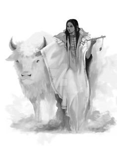 a drawing of a woman with a bull