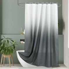 High-grade gray ombre design, like a landscape painting, soft and nature, airy and transparent, the tone of light, giving people a very unique feeling that symbolizes a advanced aesthetic cultivation. It is made from premium polyester material, which is soft, durable, waterproof, and machine washable for easy care. There are 12 reinforced rust resistant metal grommet eyelets on the top of the shower curtain. What's more, 12 plastic hooks are included, so you don't need to buy the hooks separatel Cloth Shower Curtain, Gray Ombre, Plastic Shower Curtain, Bathtub Walls, Ombre Fabric, Gray Gradient, Ombre Design, Fabric Shower Curtain, Grey Ombre