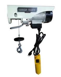 an electric hoist with a yellow lever attached to it