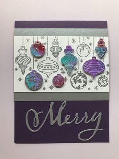 a christmas card with ornaments on it