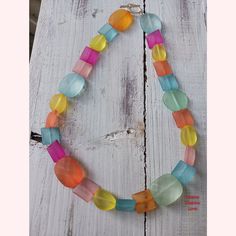 18 inch round necklace made from beautiful acrylic colorful beads. Made on silver plated wire and hardwood. Multicolor Lucite Jewelry For Gift, Multicolor Lucite Jewelry As Gift, Multicolor Lucite Jewelry Gift, Modern Handmade Multicolor Necklaces, Modern Handmade Multicolor Necklace, Spring Necklace, Abstract Necklace, Acrylic Necklace, Colorful Necklace