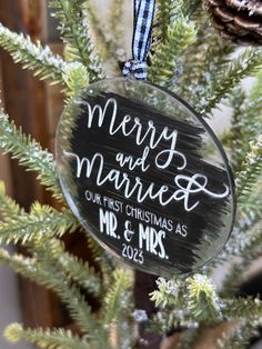 a christmas ornament hanging from a tree