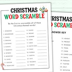 two christmas word scrambles for kids to use