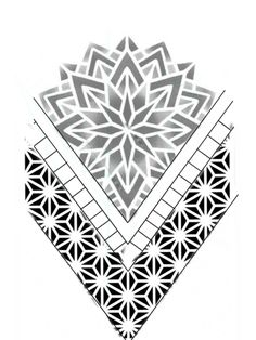 three different designs on top of each other in black and white, one with an intricate design