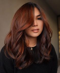 copper balayage on black hair copper balayage on blonde hair Bronze Hair Color, Deep Auburn Hair, Copper Brown Hair Color, Balayage Hair Copper, Copper Blonde Hair Color, Copper Brown Hair, Copper Hair Dark, Dark Auburn Hair