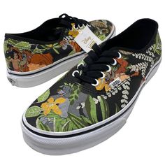 *New In Box But Box Maybe Damaged (Example; Torn, Ripped, Crushed)* Vans Recognizable Authentic Silhouette Gets An Animated Makeover With The Disney X Authentic 'The Jungle Book' Casual Shoe. Many Of The Protagonists From The Renowned Disney Animation Are Printed On The Canvas Upper, Including Mowgli, Kaa The Snake, Shere Khan The Tiger And Baloo The Bear Among Others. With A Multi-Colored Jungle Print, The Shoe Is Offset By Traditional Black Laces And A White Rubber Outsole Offering Waffle Trac Baloo The Bear, Kaa The Snake, Vans Hightop, Vans Checkerboard Slip On, Shere Khan, Vans Skate Shoes, Disney Vans, Blue Vans, The Jungle Book