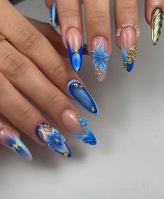 nail arts 💅 Blue Eye Nails, Morocco Nails, Fiber Nails, Nail Inspo For Summer, Ombre Nail Art Designs, Crazy Nail Art, Nail Drawing, Glittery Nails