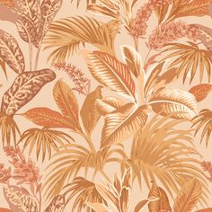 an orange and brown tropical plant wallpaper