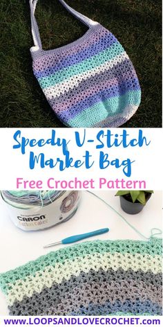 a crochet bag with the words speedy v stitch market bag on it