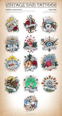 an old school tattoo design with various designs on it's sides and the words, vintage